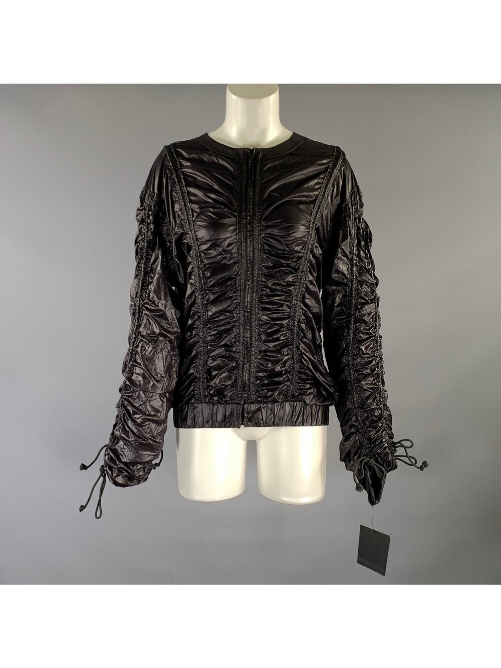 NORMA KAMALI Size S Black Nylon Ruched Zip Up Jacket Outdoor